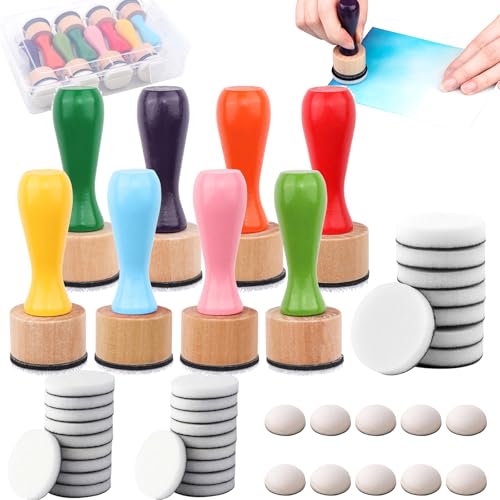 47 Packs Ink Blending Foam Pads Set, Include 8 Pcs Round Alcohol Ink Mini Applicator Tools and 38 Pcs Replacement Foam Pads 1 Storage Box for for Drawing Distressing Blending Card Making Stammping - color: Colorful 47PCS/Sets