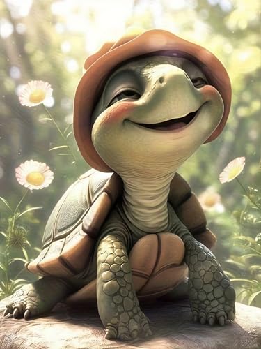 5D Cute Smiling Turtle Diamond Art kits for Adults Beginners 12x16in | Diamond Painting Kit DIY Full Round Drill Paint by Diamonds Dot Gem Art for Adult, Home Wall Decor - color: KM1156-1