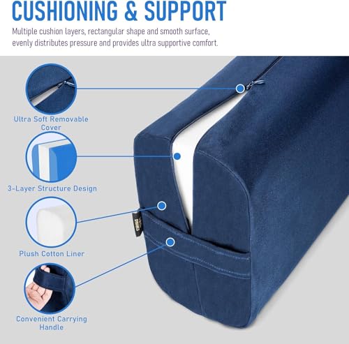 Yoga Bolster Pillow – Firm Rectangular Cushion for Restorative Yoga, Back & Hip Support, Meditation & Physical Therapy, Washable Cover with Carry Handle