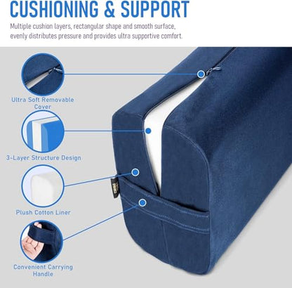 Yoga Bolster Pillow – Firm Rectangular Cushion for Restorative Yoga, Back & Hip Support, Meditation & Physical Therapy, Washable Cover with Carry Handle