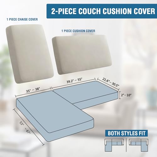H.VERSAILTEX Fleece 2 Piece Sectional Couch Covers L Shape Stretch Couch Cushion Covers Thick and Soft Sofa Covers for Sectional Sofa Set Washable (2 Seater + 1 Chaise, Pale Oak) - color: Pale Oak, size: 2 Seater + Chaise