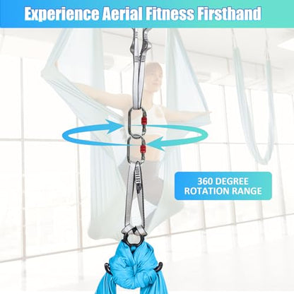 Aerial Silks Kit & Aerial Yoga Hammock - 11Yd Premium Fabric with Hardware - color: Light Blue
