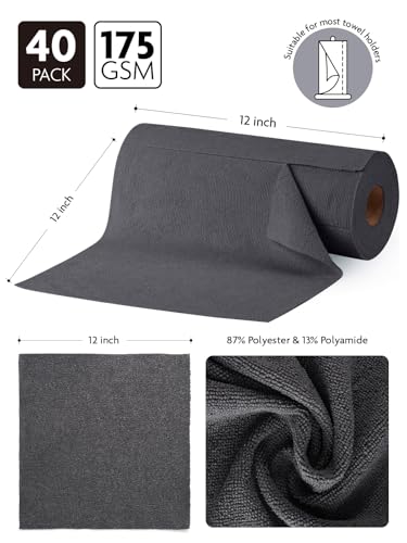 Fantasticlean Microfiber Cleaning Cloth Roll-40 Sheets, 12" x 12" (Dimgrey) - color: Dimgrey, size: 40 pack