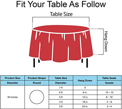 Red Plastic Tablecloths 2 Pack Ruby Disposable Table Covers 84 Inch Circle Bridal Shower Party Tablecovers PEVA Solid Table Cloths for Picnic Birthday Wedding Banquet Parties 6 ft Round Table Use - color: E03 Red