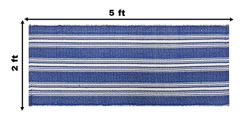 Hand Woven 100% Cotton Yoga Mat- Thick Handloom Made in India- for Gym Floor Exercise - Runner for Bedroom - color: Blue