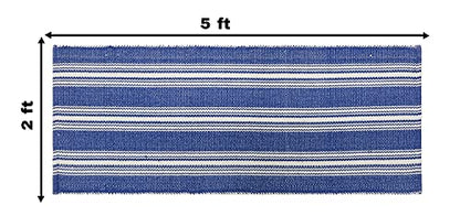 Hand Woven 100% Cotton Yoga Mat- Thick Handloom Made in India- for Gym Floor Exercise - Runner for Bedroom - color: Blue