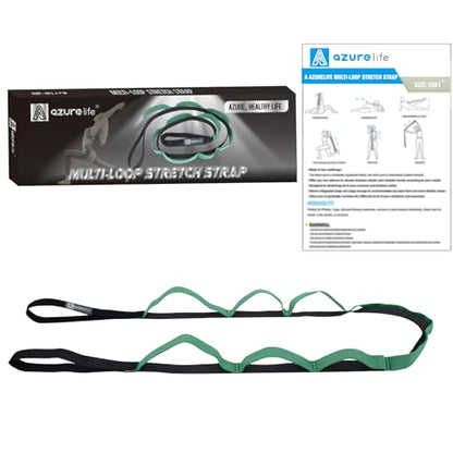 A AZURELIFE Half-Elastic Stretch Straps with 11 Loops, Stretching Strap for Physical Therapy, Multi-Loop Yoga Strap Fitness Exercise Strap for Yoga, Pilates, Dance, Flexibility&Exercise - color: Half Elastic-Purist Blue