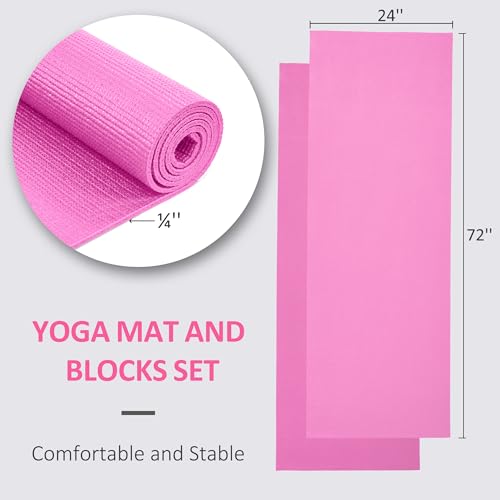 Fitvids All Purpose Thick High Density No Tear Exercise Yoga Mat with Strap & Lightweight Features for Indoor & Outdoor Use - color: Pink