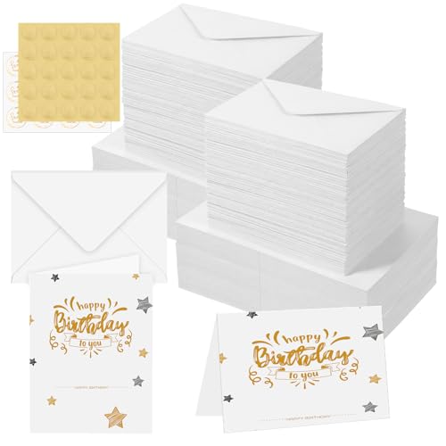 100 Pack 5x7 Inch Blank Watercolor Cards with Envelopes, Heavyweight 140lb Greeting Cards with 5pcs Heart-Shaped Metal Stickers and 10pcs Gold-Stamped Thankyou Envelope Sealing Stickers