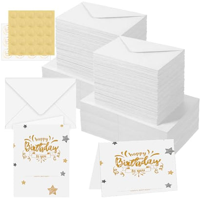 100 Pack 5x7 Inch Blank Watercolor Cards with Envelopes, Heavyweight 140lb Greeting Cards with 5pcs Heart-Shaped Metal Stickers and 10pcs Gold-Stamped Thankyou Envelope Sealing Stickers