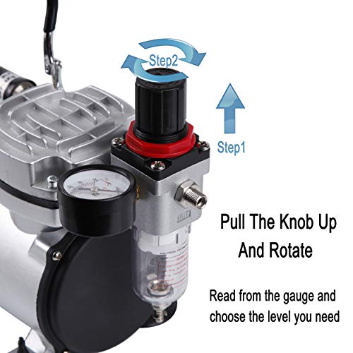 TIMBERTECH Airbrush Compressor AS18-2, Basic Mini Compressor, 4 Bar/Auto Stop for Hobby Paint Body Tattoo Cake Decoration Model Painting Automotive Graphic Make-up