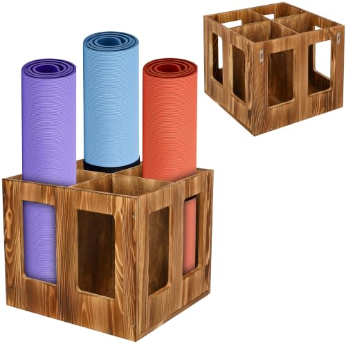 4-Slot Vintage Wood Yoga Mat Holder Storage Organizer, Versatile