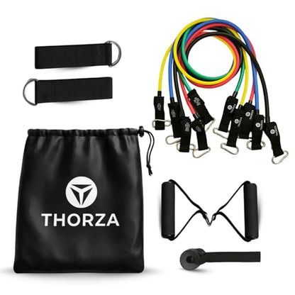 Thorza 11-Piece Tube Resistance Bands Set, Full Body Strength Training | 5 levels tube exercise bands without latex TPE, door anchor, handles, ankle straps & 1 bag