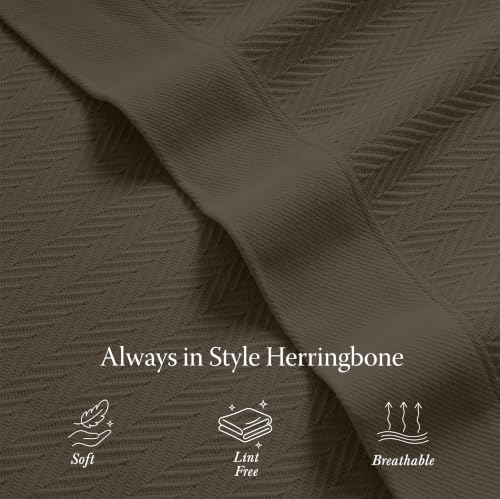 Threadmill Luxury 100% Cotton Twin Herringbone Blanket, Espresso - color: Espresso, size: Twin (68" x 92")