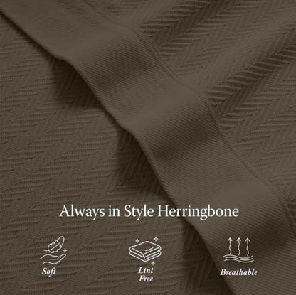 Threadmill Luxury 100% Cotton Queen Herringbone Blanket, Espresso - color: Espresso, size: Queen (90" x 92")