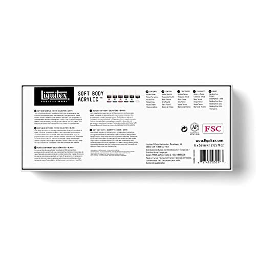 Liquitex Soft Body Acrylic Paint, 6 x 59ml (2-oz), Muted Collection + White | Low Viscosity, Highly Pigmented, Satin Finish, Retains Subtle Brush Strokes, Great Surface Coverage, Highly Versatile - style: Muted Collection 6 x 59ml (2-oz)