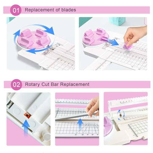 4 in 1 Paper Cutter, A4 Sliding Rotary Trimmer for Crafts, Pink | 4 in 1 Paper Cutter, A4 Rotary Trimmer with Sliding Blade, Pink - color: Pink
