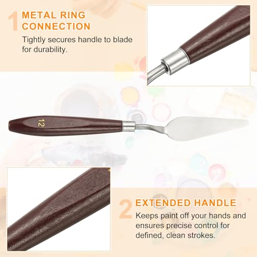 HARFINGTON 5pcs Palette Knife Painting Tool 2.83 x 0.91 Stainless Steel Art Spatula Pallet Knives Scrapers Tools with Beech Wood Handle for Acrylic Oil Canvas Mixing Spreading, Red/Silver - size: 2.83" x 0.91"