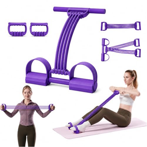 Pedal Resistance Band 3-in-1 Adjustable Latex Full Body Trainer - color: Purple