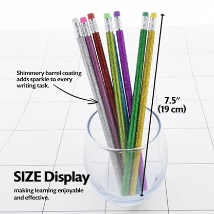BAZIC PRODUCTS Metallic Glitter #2 Pencils, Eraser, 8 Count | #2 HB lead, Glitter metallic barrels, eraser tops, school, gifts, party favors, fun everyday writing - size: 6 Count (Pack of 1)