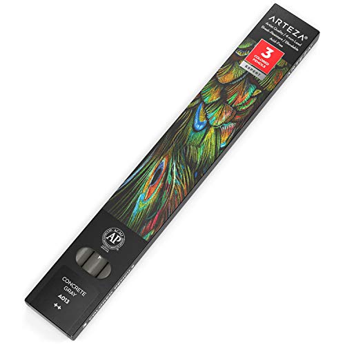 Arteza Colored Pencils, Pack of 3, A013 Concrete Grey, Soft Wax-Based Cores, Ideal for Drawing, Sketching, Shading & Coloring - color: A013 Concrete Gray