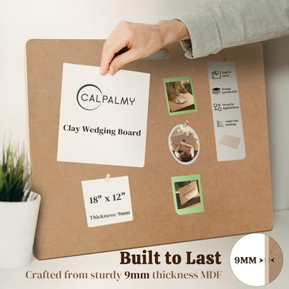 Calpalmy Clay Wedging Board with Convenient Built-in Handle - 12 x 18" Portable Clay Board for Ceramics, Clay Crafts, and Pottery - Sturdy 9mm Thickness MDF Tote Board for Clay Art Enthusiasts - size: 18"x12" (9mm thick)