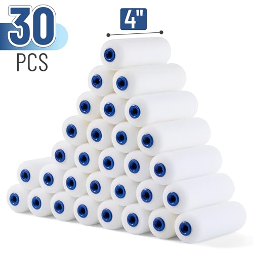 Bates- Foam Paint Roller Covers, 4 Inch, 30 Pack, Bulk High Density | Foam Roller Covers for Paint Roller Use, Smooth Finish Painting, Walls, Cabinets, Furniture & DIY Painting Projects