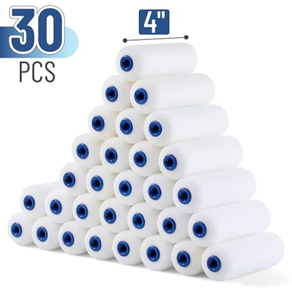 Bates- Foam Paint Roller Covers, 4 Inch, 30 Pack, Bulk High Density | Foam Roller Covers for Paint Roller Use, Smooth Finish Painting, Walls, Cabinets, Furniture & DIY Painting Projects