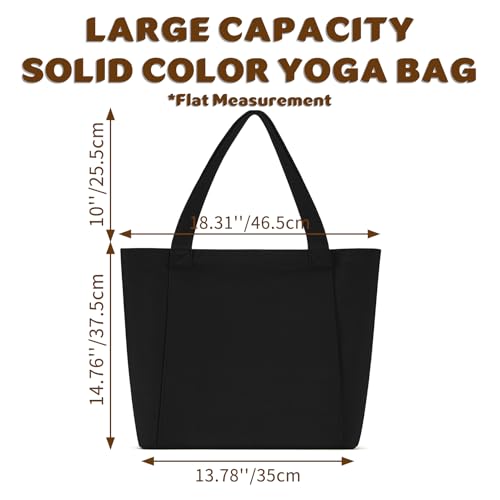 Yoga Mat Carrier, Gym Bag With Yoga Mat Holder, Women Canvas Tote With Shoulder Strap For Pilates, Travel, Office, Sports, Workout And Beach – Inner Zippered Pocket, Fits Standard And Small Mats - color: Black