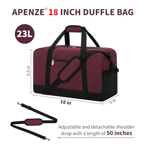 Small Gym Bag 18 inch Carry On Duffel Bag for Weekender Travel - Wine Red - color: Wine Red, size: 18inch