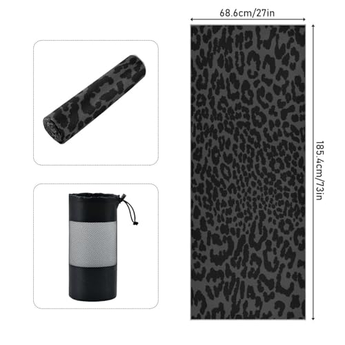YETTASBIN Leopard Black Yoga Mat Towel, Non Slip Sweat Absorbent Hot Yoga Towel Portable Lightweight Travel Workout Towel with Storage Bag for Home Yoga, Pilates, Fitness 73x 27 Inch