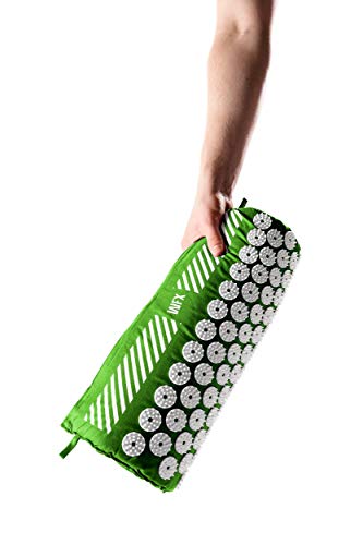 Acupressure Mat and Pillow Set - Relieves Stress, Back, Neck, and Sciatic Pain - Comes with a Vinyl Carry Bag for Storage and Travel - Green