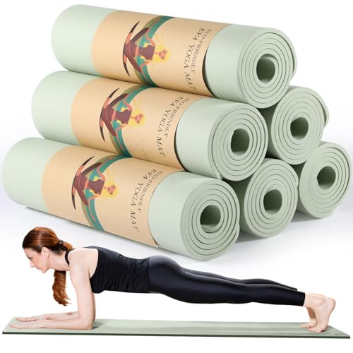 Timgle 6 Pcs 10mm Thick Yoga Mat Bulk 68 x 24 Inches Anti-slip Tear-resistant Exercise Mat Adult Gym Mats for Fitness, Stretching, Workout and Studio, Outdoor Yoga, Pilates - color: Gray Green