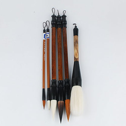 NWFashion Wood Carving Calligraphy Sumi Brush Hanger Calligraphy Rosewood Stand Shelf 12pins Chinese Brush Holder … (6 Brush+Holder) - color: 6 brush+holder
