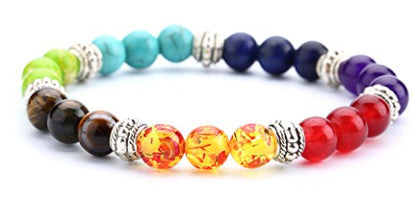Men Women 8mm Lava Rock 7 Chakra Beads Chakra Bracelet - color: Chakra Stones