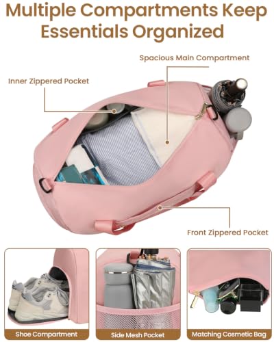 Vankor Gym Bag for Women, 17.5 inch Sports Duffle Bag with Shoe Compartment - color: Pink