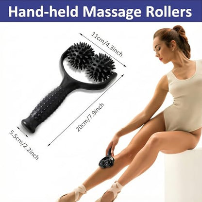 Handheld Spiky Massage Balls Rollers, 2 Wheel Spiky Silicone Manual Massage Roller with Ergonomic Handle, Portable Pressure Point Muscle Massages Tool for Foot Arm Body Neck Leg Pain Pressure Relief - color: Black
