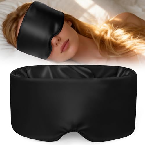 Weighted Eye Mask for Sleeping, Silk Sleep Mask for Side Sleeper(Black) - color: Silk-black