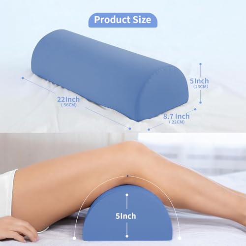 Knee Pillow for Back Sleeping - Half Moon Bolster Pillow for Legs - Cooling Under Knee Pillow for Sleeping on Back, Leg Support, Foot Elevation (Misty Blue) - color: L-misty Blue, size: Large