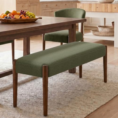 Usaint 42" End of Bed Bench with Wood Legs, Dark Green with Walnut Leg - color: Dark Green With Walnut Leg