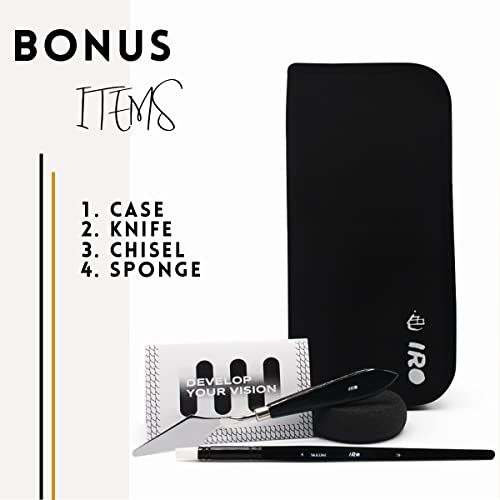 IRO Artist Paint Brush Set of 15 Professional Flat Paint Brushes for Acrylic Painting and Oil Paints. Round Watercolor Paint Brushes and Gouache. Painting Set for Adults Kids. Knife, Sponge, Case