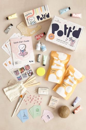 Pott'd Air Dry Clay for Adults Date Night Special Edition. Beginners Home Pottery Kit. DIY Craft Kit for Adults. Kit Includes: Air-Dry Clay, Tools, Paints, Brushes, Sealant, How-to-Guides - style: Date Night Special Edition