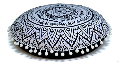 CRAFT KALA 32" Large Round Bohemian Floor Pillow Cover Boho Pouf Cover Mandala Meditation Room Pillows Cover Adults Seating Poufs Cushion Cover for Kids Reading Playroom Black Flower - color: Black Flower