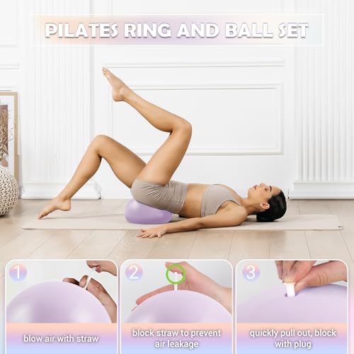 Pilates Ring Set for Women, 12" Pilates Ring and Ball Set with Resistance Bands for Home Workouts, Portable Pilates Kit with Bag & 2 Training Poster for Full Body Exercise