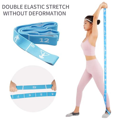 12 Loop Resistance Stretch Band, Numbered Flexibility Strap for Exercise, Physical Therapy, Yoga, Pilates, Dance, Gymnastics and Rehab Training, Adjustable Stretching for Splits, Ballet,Home Workouts - color: Blue