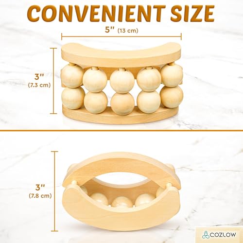 Wooden Massage Ball Roller - Supports Lymphatic Drainage and Pain Relief | Cozlow - wood massager w/ 10 rolling balls & easy grip - whole body muscles relaxation - may help reduce cellulite appearance - color: Wood