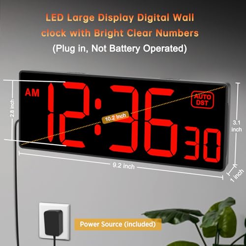 Soobest Digital Wall Clock with Seconds for Gym | Remote Countdown Timer, Large LED Display, 5 Dimmer (10.2 Inch Red) - color: 10.2“ Red
