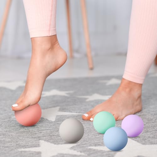 Shyyween 5 Pack Massage Lacrosse Balls for Myofascial Release, Yoga Deep Tissue Massage, Trigger Point Therapy and Foot Plantar Fasciitis, Ball for Back Pain Relief, Muscle Ball Roller, Macaron Color