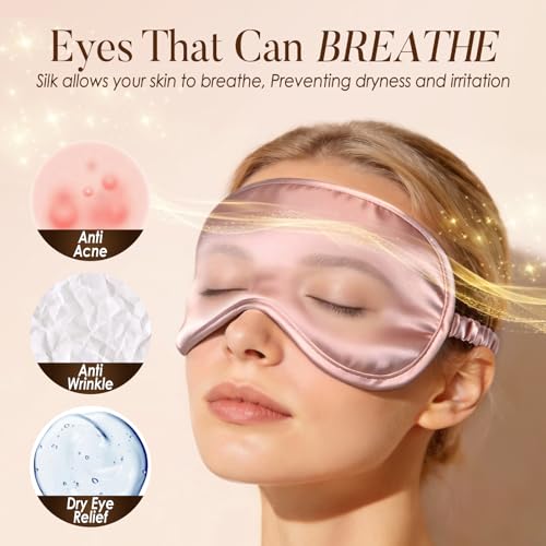 LULUSILK Mulberry Silk Sleep Eye Mask & Blindfold with Elastic Strap/Headband, Soft Eye Cover Eyeshade for Night Sleeping, Travel, Nap(Pink) - color: Pink