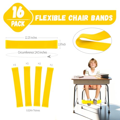 16 Pack Chair Bands for Kids with Fidgety Feet, ADHD Tools for Kids, Improve Focus & Reduce Restlessness, Chair Bands for Sensory ADHD ADD Autism - Classroom & Home Must Haves (Yellow) - color: Yellow, size: 16 Pack